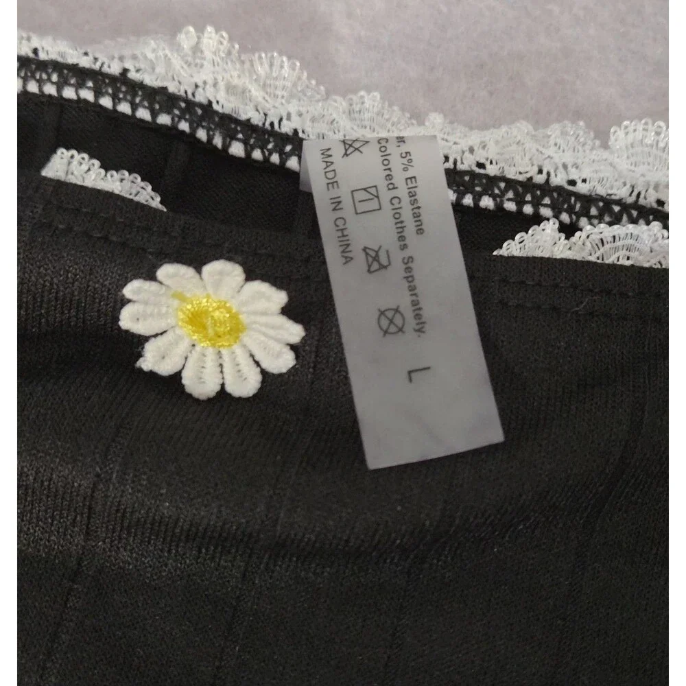 CUPSHE Black/Daisy Bikini Set Sz L Womens Underwire Two Pc Textured Swimsuit NWT